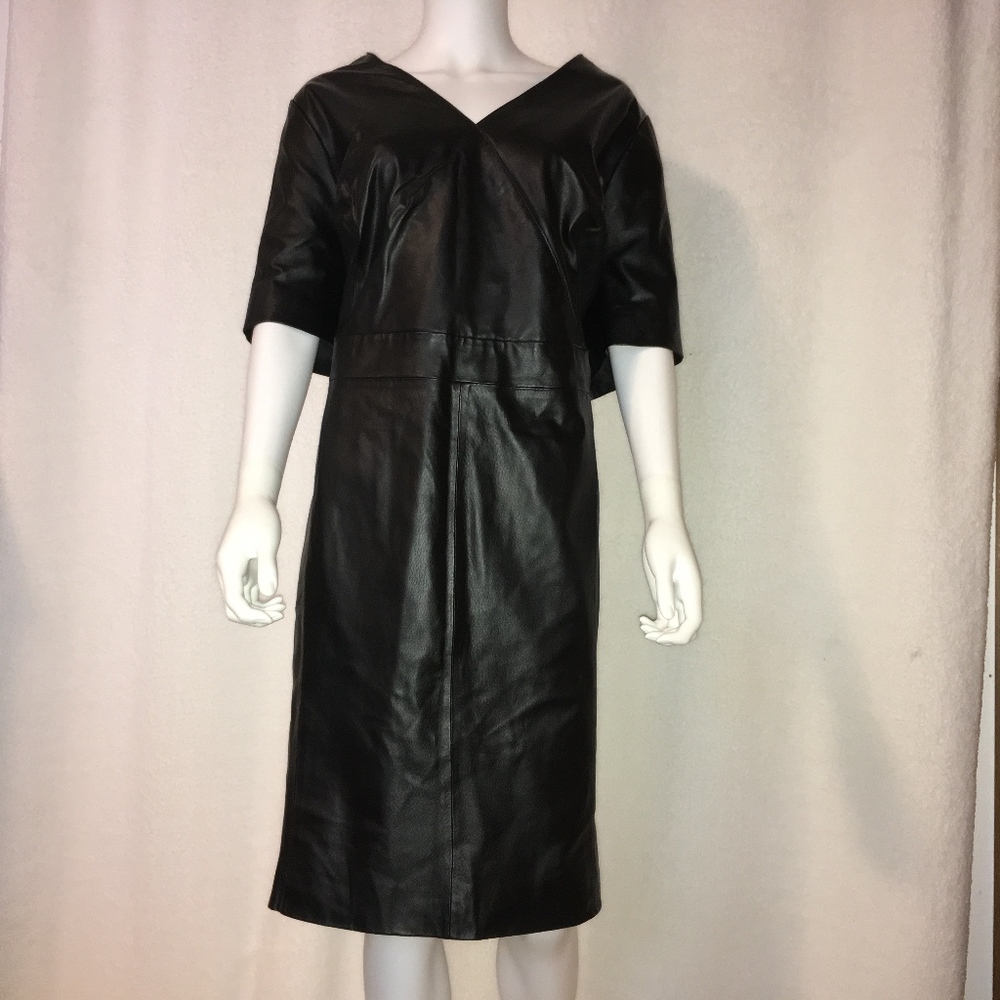 🔥FS🔥  JESSICA LONDON BLACK LEATHER SLEEVED DRESS